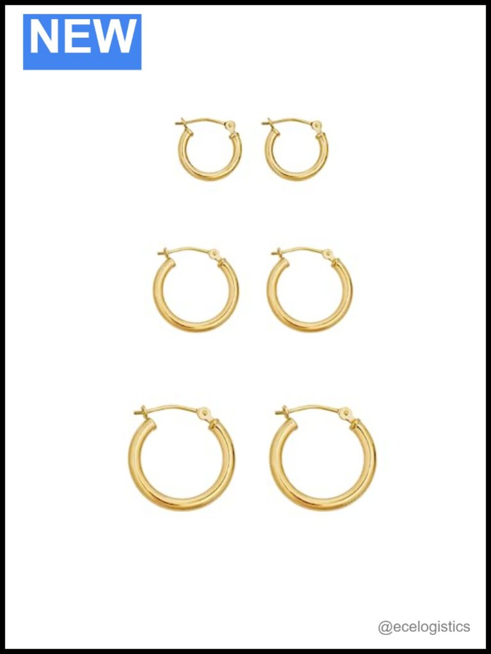 10K Gold Click-Top Hoop Earrings 3-Pair Set 2mm Tube Polished